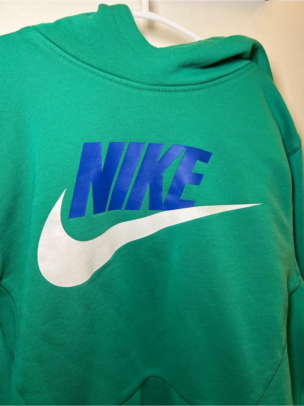 Nike Boys Pullover Hoodie Large Green Logo Sweatshirt Pocket